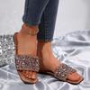 Fashion rhinestone pearl one-word slippers women's casual one-foot square slippers wear versatile flat slippers