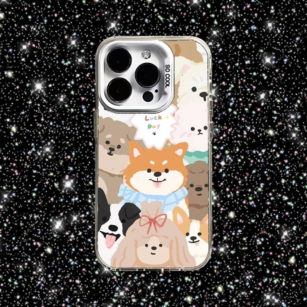 Happy Dog Cute Phone Case For iPhone 16,15,14,13,12,11,Pro,XS,Max,Plus,Mini,SE White Candy Matte Shockproof Cover