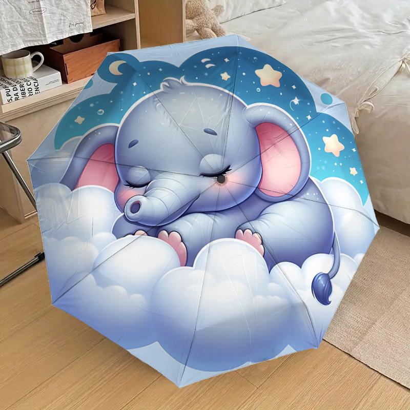 1PC Elephant cloudAutomatic Open/Close Umbrella with Windproof, 8-Rib Sturdy Canopy, Durable Ribs, Fashionable Design, Outdoor Accessory, Fun Prin, Ho