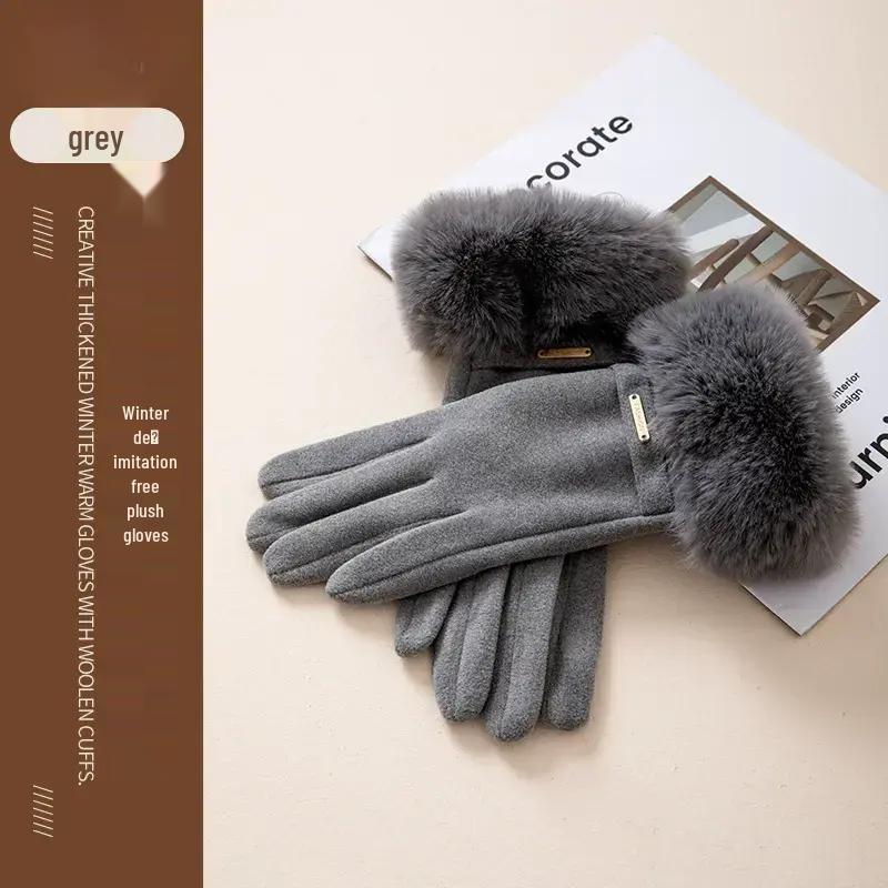 

Women s Velvet Faux Rabbit Fur Touchscreen Cycling Gloves - Windproof, Warm, Fleece-Lined for Autumn & Winter One Size