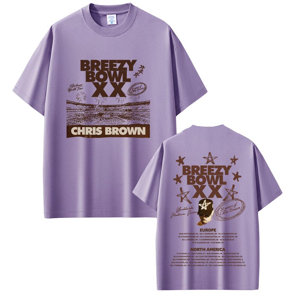 Rapper Chris Brown Breezy Bowl XX 2025 Tour T-shirt Men Women Casual Cotton Vintage T Shirts Summer Hip Hop Oversized T-shirts