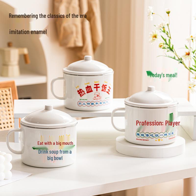 

Очаровательная миска для лапши быстрого приготовления в керамическом стиле с вкладышем и крышкой из нержавеющей стали 304 - Идеально подходит для фаст-фуда, обедов в общежитии и супов.