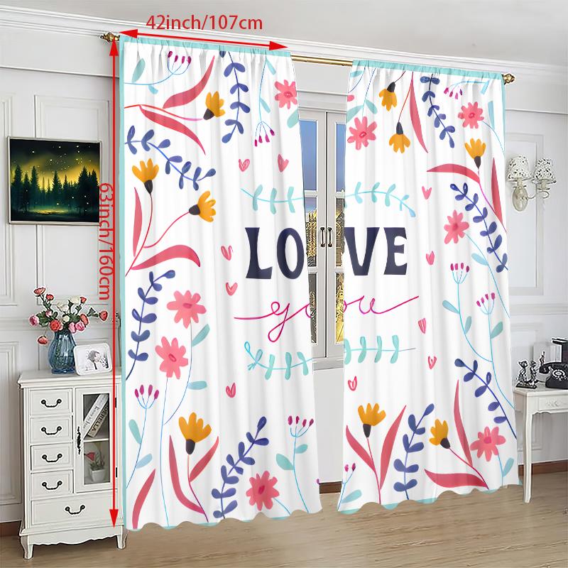 2pcs- I Love You Printed curtains, pole bag curtains 42*84, Bedroom and living room, home decoration, room decoration