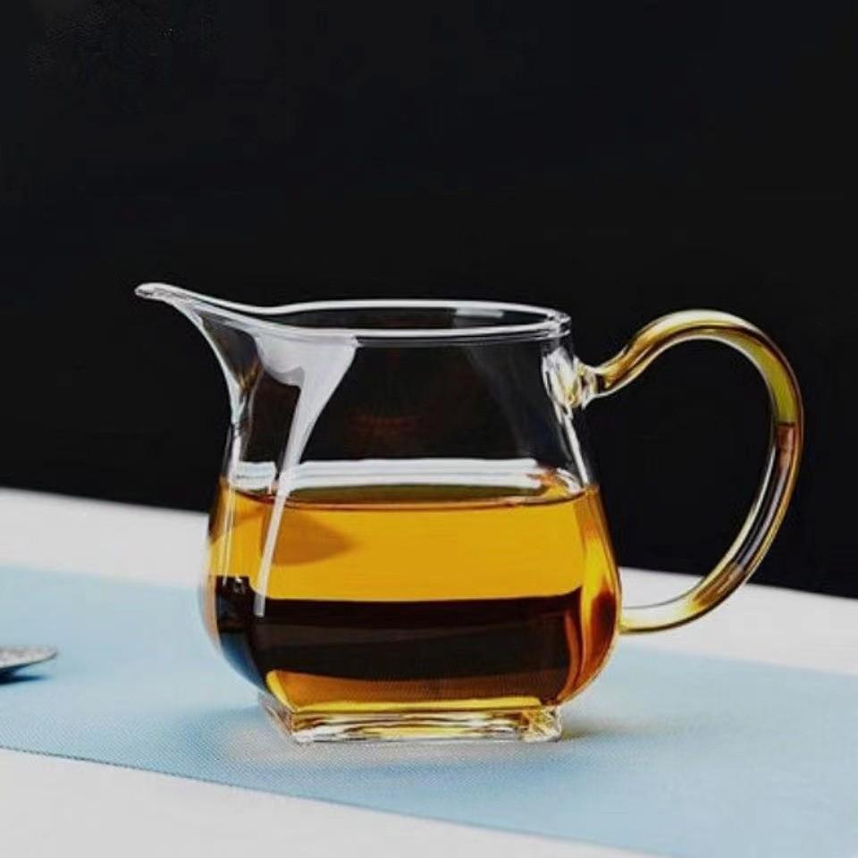 Square Glass Teapot Set with Stainless Steel Filter - Kung Fu Style Tea Dispenser and Fairness Cup for Household Use.