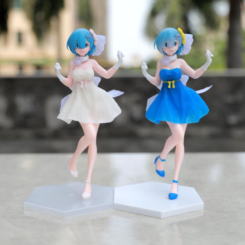BANDAI Rem Anime Figure Re:Zero kara Hajimeru Isekai Seikatsu Kawaii Re Crystal Dress Blue White Cute Model Doll Static Toys