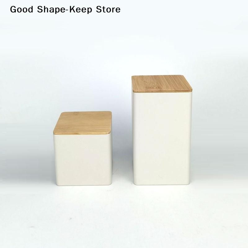 Sealed Tinplate Storage Jar With Bamboo Lid Spices Tank Container Kitchen Food Bottle Coffee Tea Caddy Iron box and square can