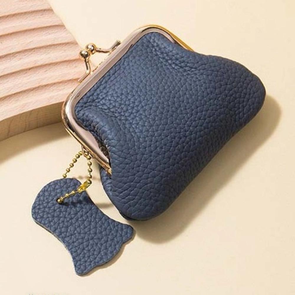 Cow Leather Kiss Lock Leather Wallet Keys/Lipsticks/Earphone Small Item Bag Mini Coin Purse  Women