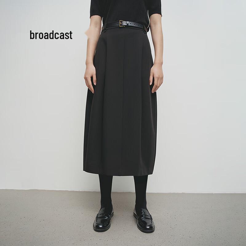 Women's Black Slit Hem A-Line Midi Skirt