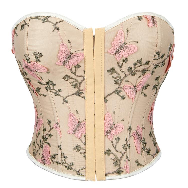 JYL TS butterfly patterned women s strapless and sexy top with chest support S абрикосовый