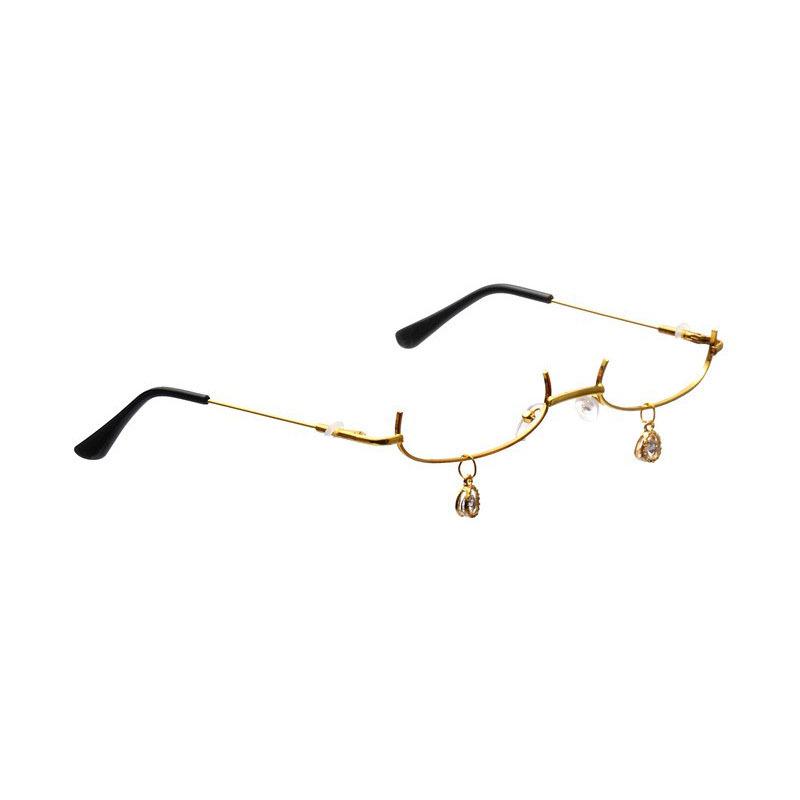 Japanese Water Drop No-Lens Lower Frame Glasses with Chain for Literary and Two-Dimensional Decorative Style
