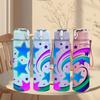 1PC Color Swirl Star Galaxy Space Print 750ml Color Plastic Sports Water Bottle Leakproof Flip Straw Lid Suitable for Sports Office Home Use