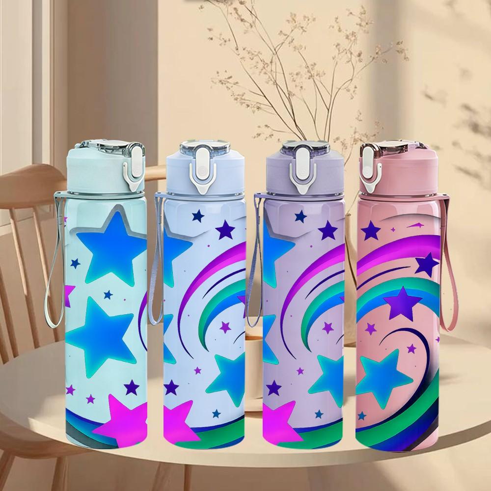 1PC Color Swirl Star Galaxy Space Print 750ml Color Plastic Sports Water Bottle Leakproof Flip Straw Lid Suitable for Sports Office Home Use