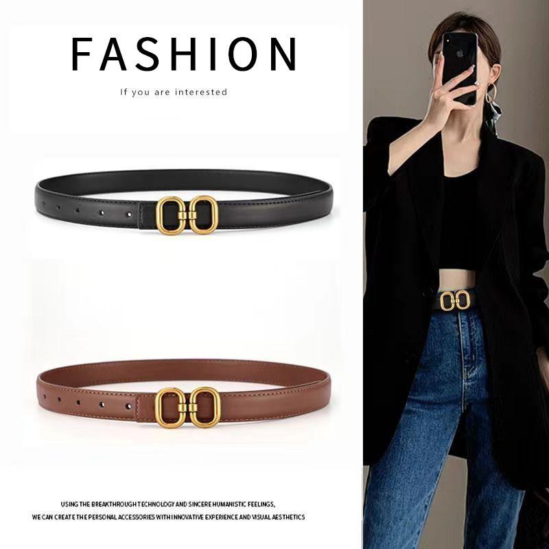 Womens PU Leather Belt With Smooth Buckle Minimalist Casual Waistband Jeans Office Everyday Wear Black Brown