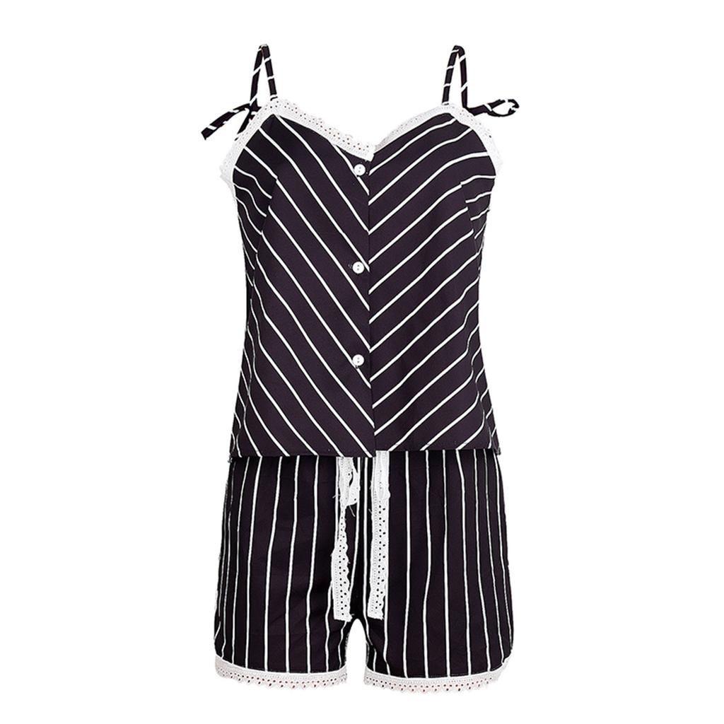 Women Print Pajamas Sleeveless Lace Cami Shorts Lingerie Sleepwear Set