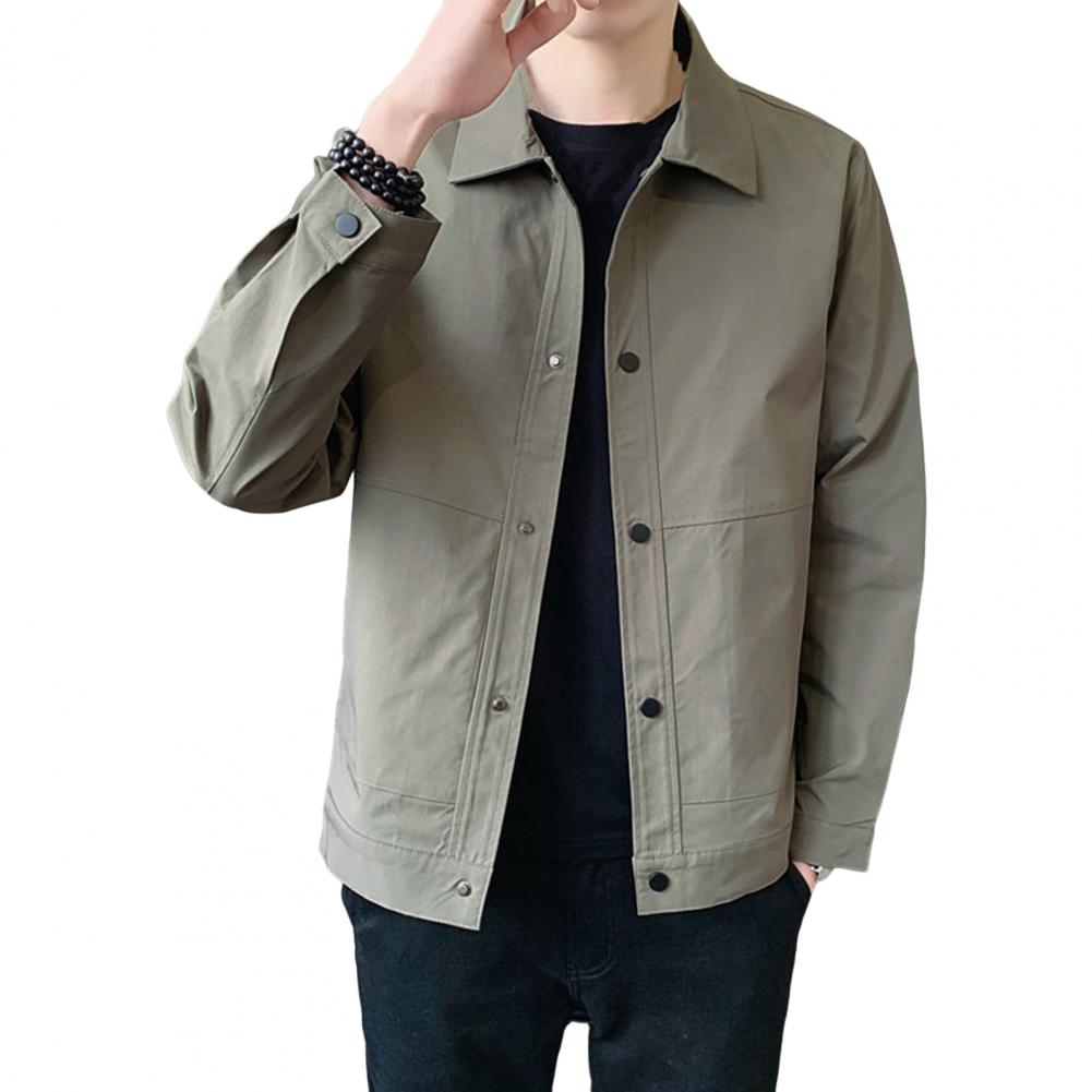 

Мужская куртка с лацканами, длинным рукавом, застежкой на пуговицы, пальто с боковыми карманами, весна-осень, однотонная повседневная верхняя одежда M светло-серый