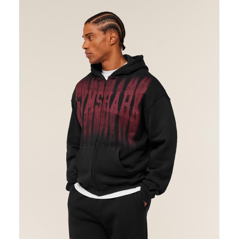 Gymshark Fade Graphic Zip Through Hoodie Black Sets Red A4c9i Rb30