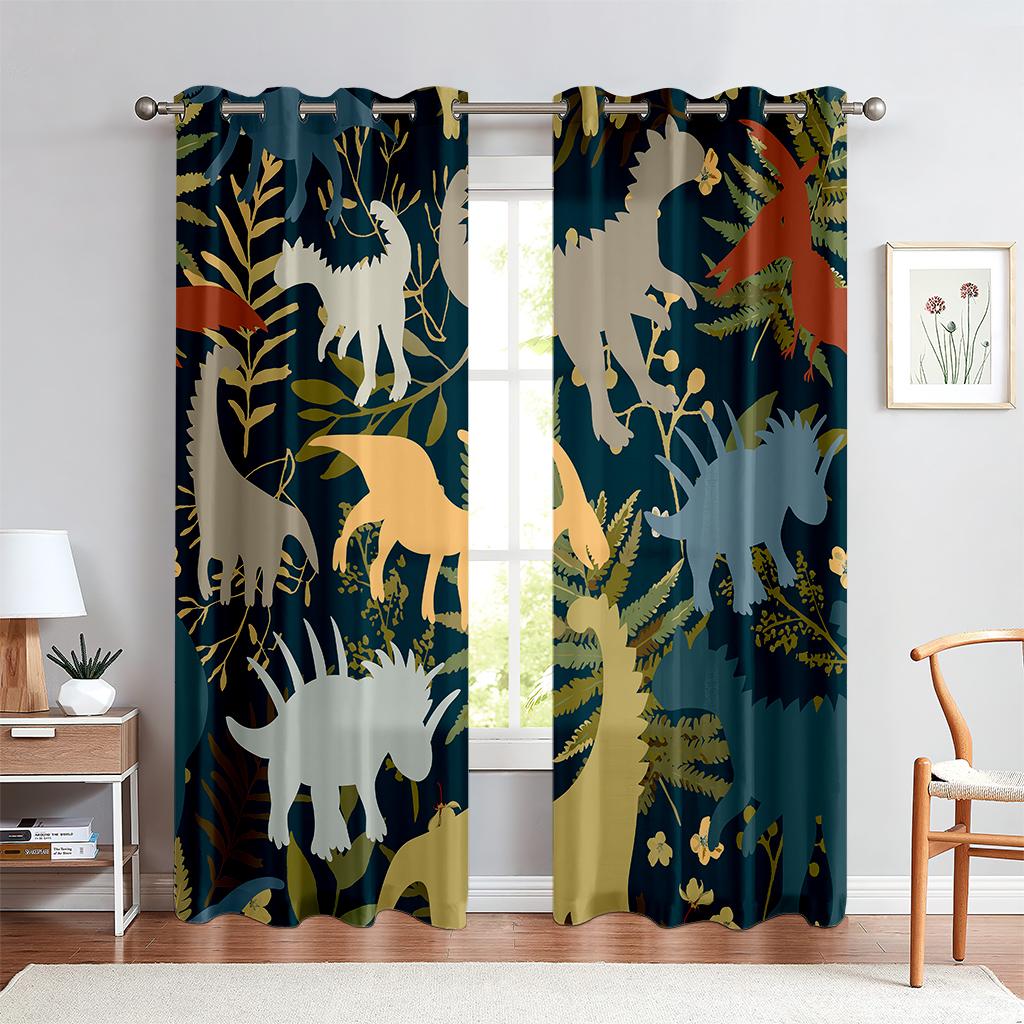 Závěsy se zvířecím potiskem v deštném pralese, polozatemňovací, závěsy s poutky na tyč pro kuchyň, kavárnu, obývací pokoj, domácí dekorace
