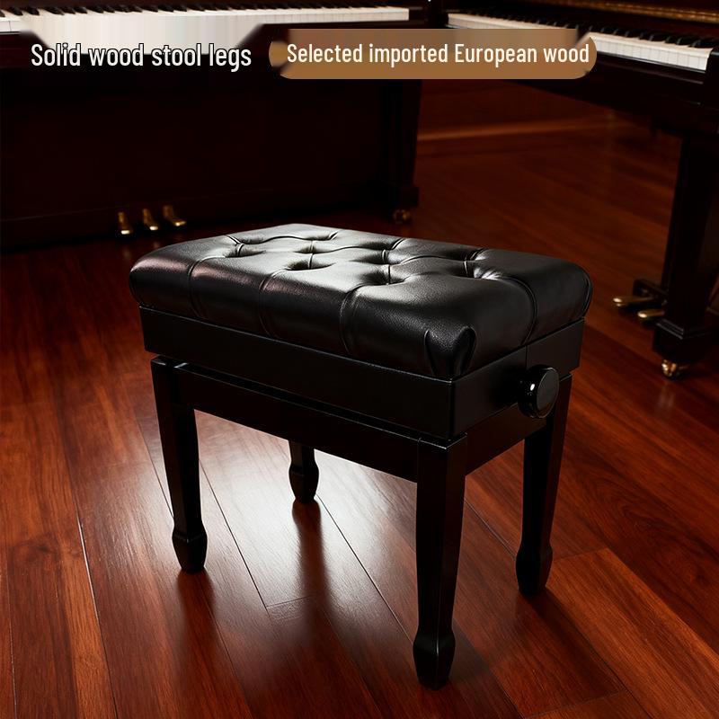 Oak Wood Piano Stool with Leather Seat and Horseshoe Legs for Children
