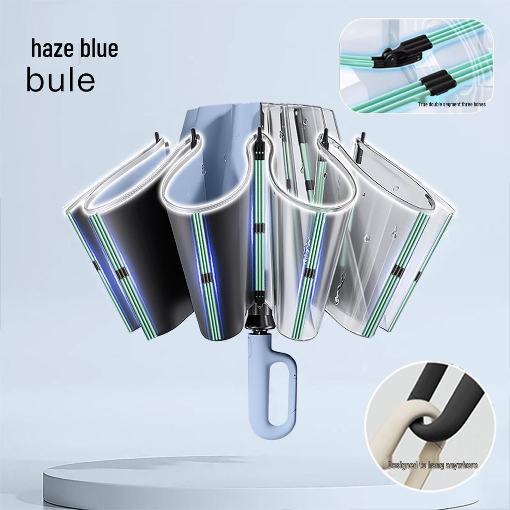 72-Rib Automatic Ring Buckle Umbrella: Portable, Reinforced, Dual-Use for Sun & Rain, Folding Hook Design for Men & Women