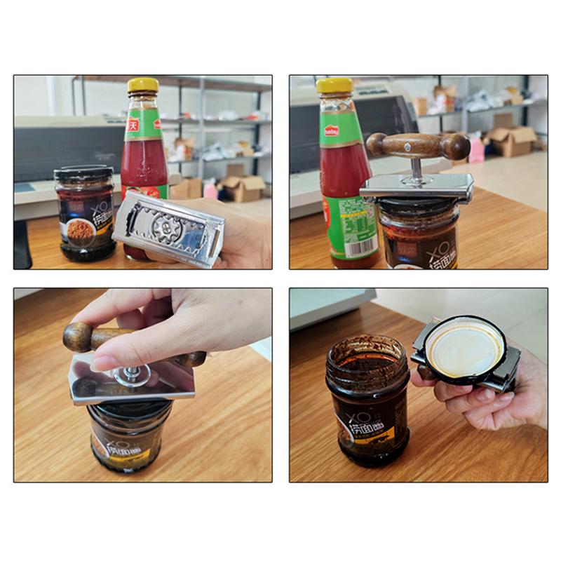 Ny Multifunktionell Flasköppnare i Rostfritt Stål med Ekhandtag Justerbar Kapsylskruv Enkel Kapsylskruv Burköppnare Köksredskap