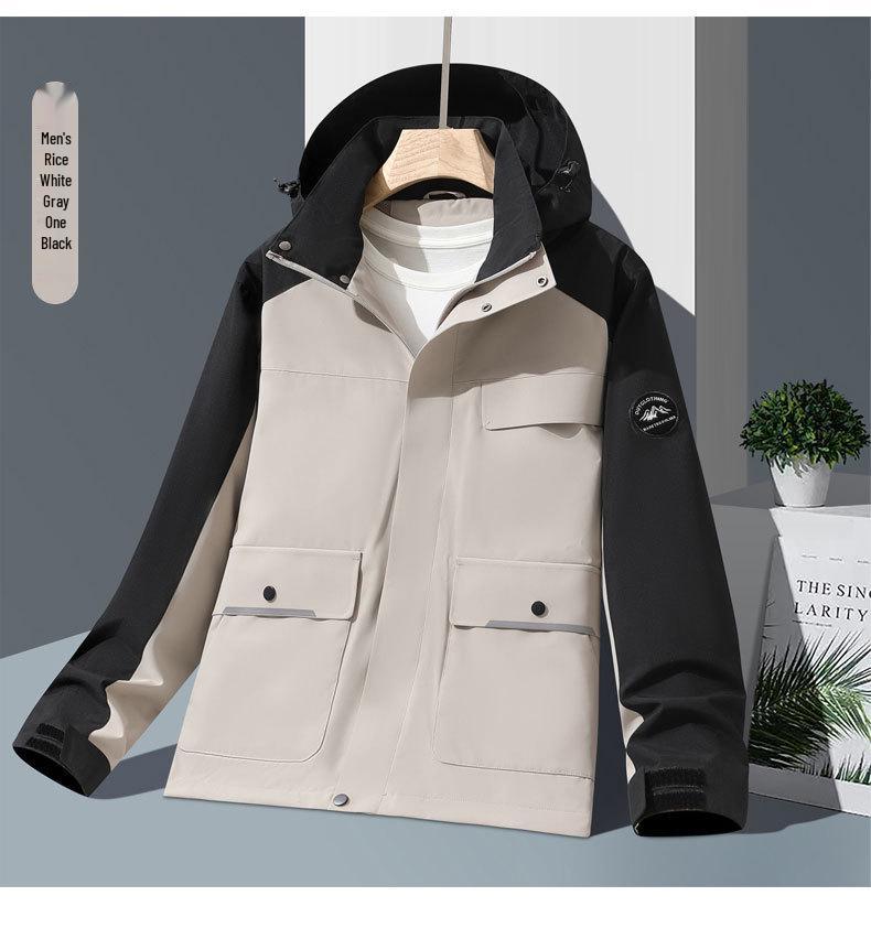 Unisex Waterproof Windproof Hooded Jacket for Spring/Autumn Outdoor Activities XXXL