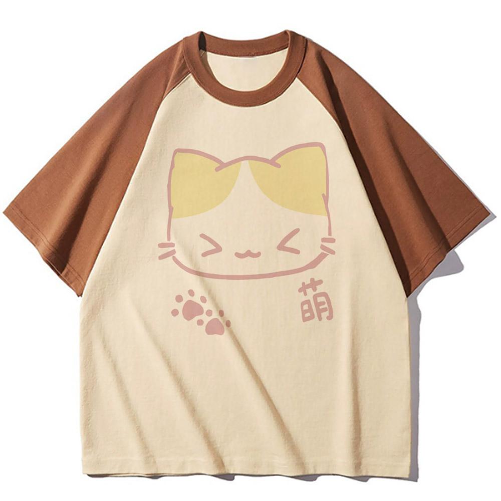 Y2k Aesthetic Summer Loose Cute Cat T-shirt Women Casual O Neck Japanese Cartoon Tops Short Sleeve Kawaii Sweet Harajuku Tees