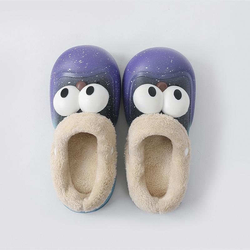 

Хлопковые туфли с отверстием для перетаскивания женские осенне-зимние с большими глазами на толстой подошве нескользящие домашние плюшевые пушистые тапочки сохраняют тепло дома 40-41