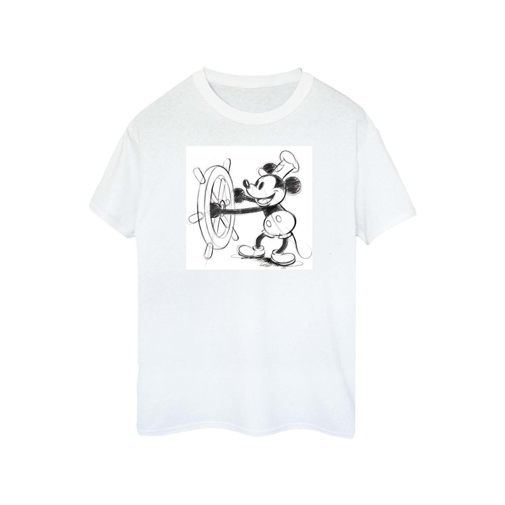 Disney Womens/Ladies Mickey Mouse Steamboat Sketch Cotton T-Shirt