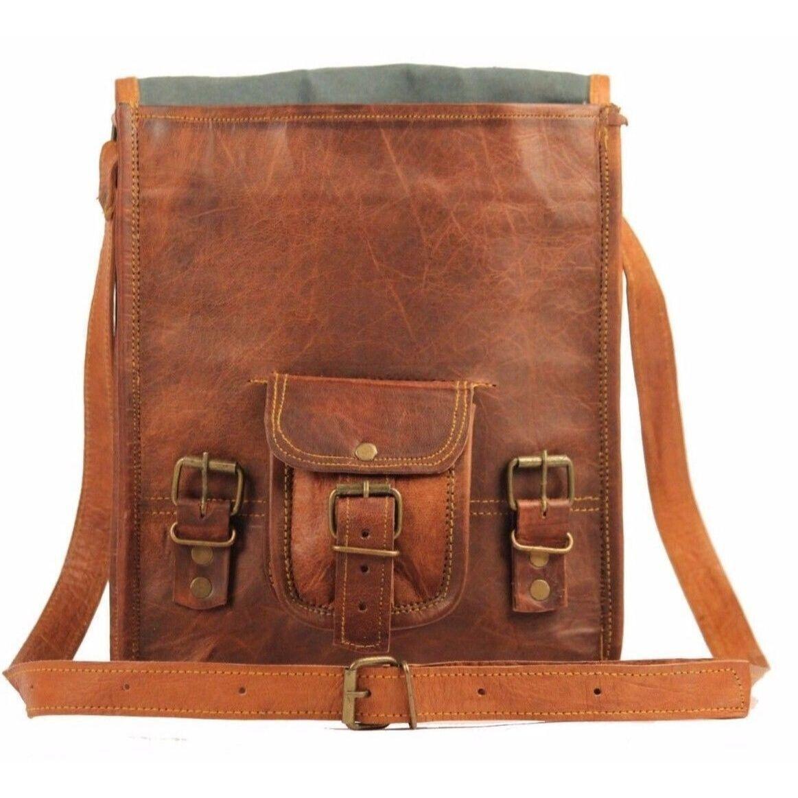 Коричневая винтажная сумка-мессенджер ручной работы для школьной книги из натуральной — фото 2