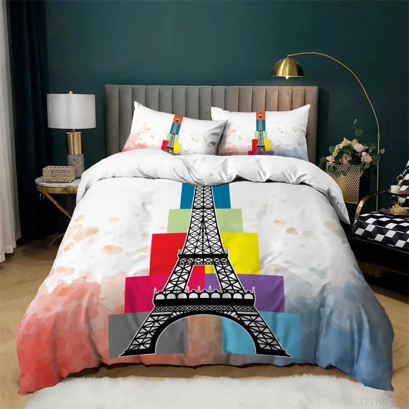 Eiffel Tower Duvet Cover Set Romantic Paris Tower Bedding Set French Style Home Decor Cityscape Quilt Cover King For Girls Boys