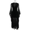 Women's Velvet V-Neck Sleeve Dress with Lace Trim, Dark Gothic for Halloween