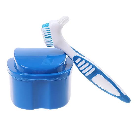 Zahnprothesen-Etui mit Zahnbürste Einweichbehälter für Zahnprothesen mit Siebeinsatz Unsichtbare Zahnspange Halter Mundschutz Dental Aligner Behälter Halter