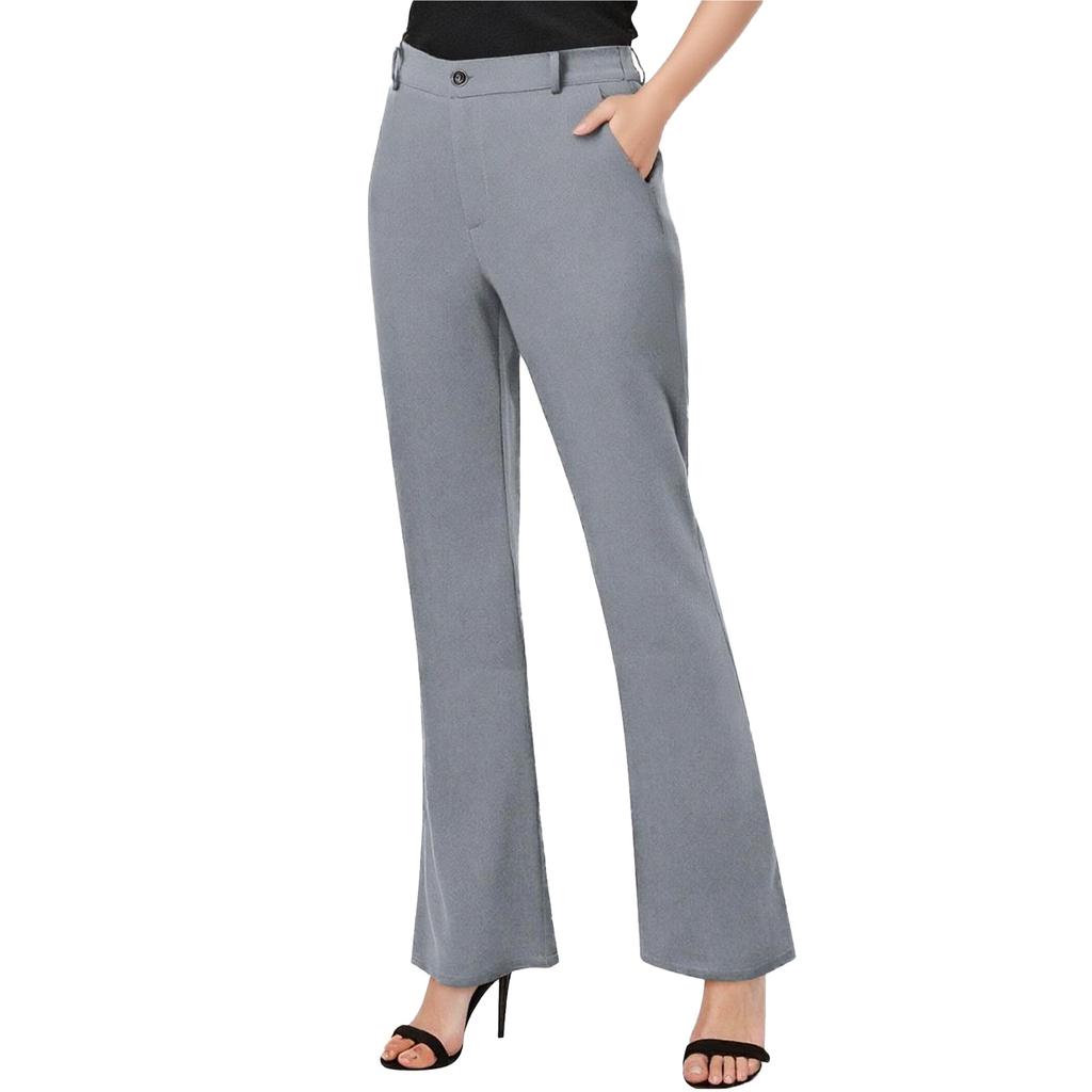Womens Dressy Pants Work Straight Leg Pants Casual Bell Bottom With Trousers Pockets