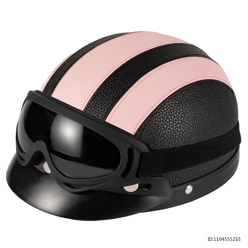 Vintage Half Helmet for Motorcycle Motorbike Leather Open Face Half Helmet Riding Casco Moto Scooter Moto Helmet DOT Approved
