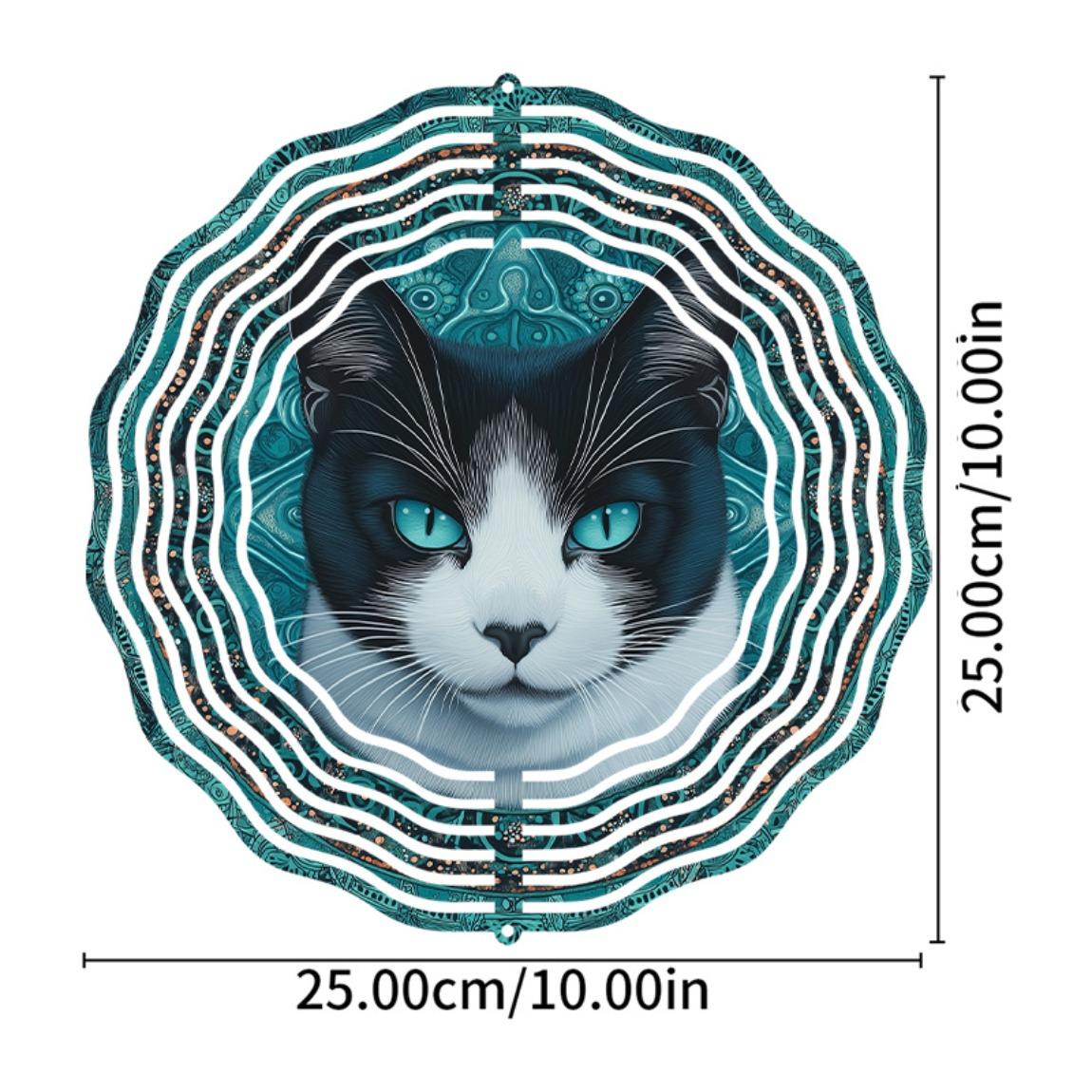 

10-дюймовый металлический ветряной спиннер Двусторонний дизайн кошки Синий Белый Эффект витража Не требует батареек С подвесным крючком Легкая установка для сада