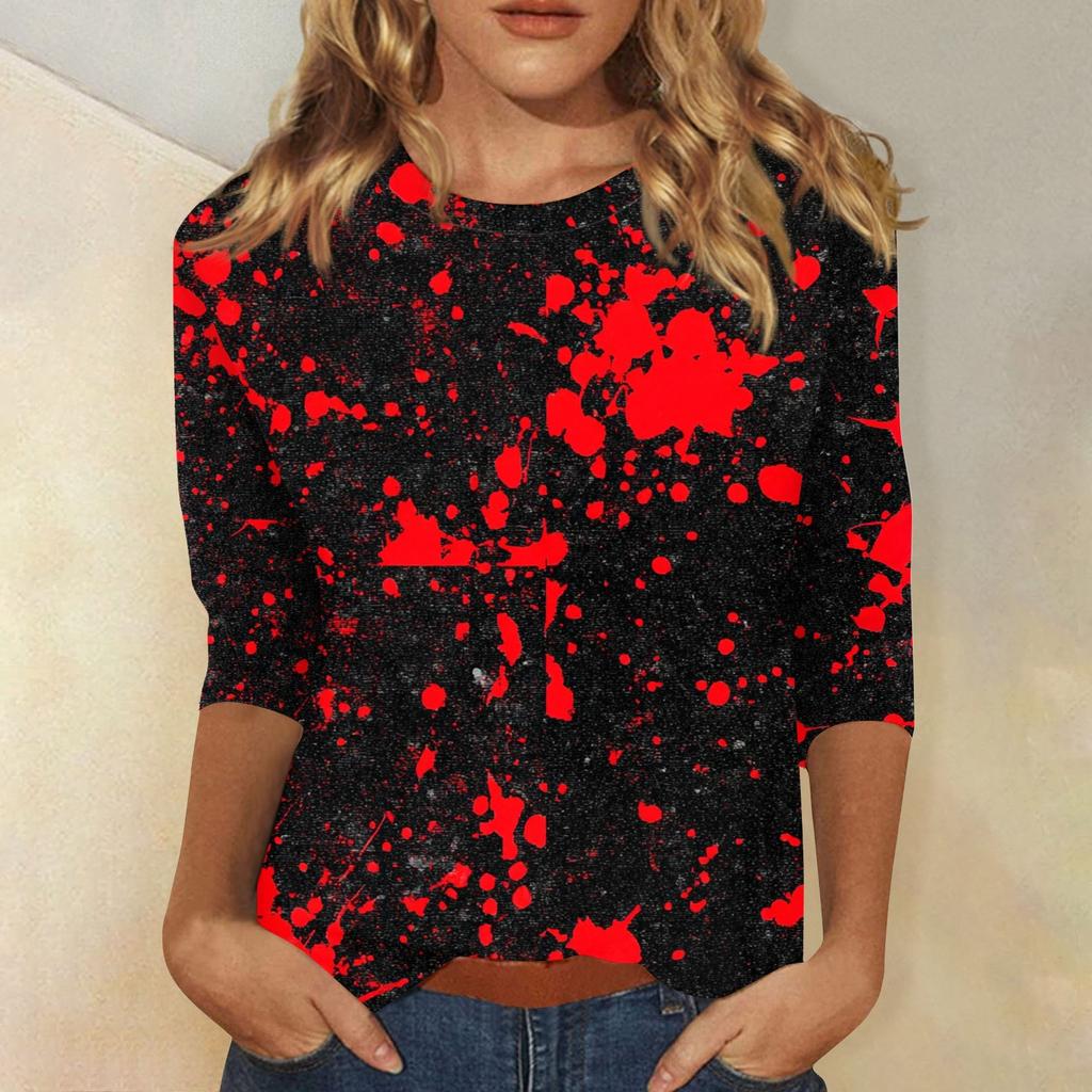 Women's Fashion Casual Three-quarter Sleeve Halloween Printed Round Neck Top