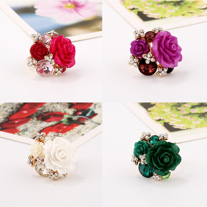 New Fashion Sweet Resin Rose Adjustable Personality Ring Ethnic Style Ring