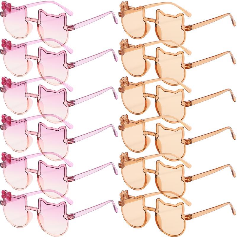 12 Pcs Cute Kitten Shaped Sunglasses for Children Fashion Multi-color Kids Decor Shades Stylish Design Sun Glasses for Girls