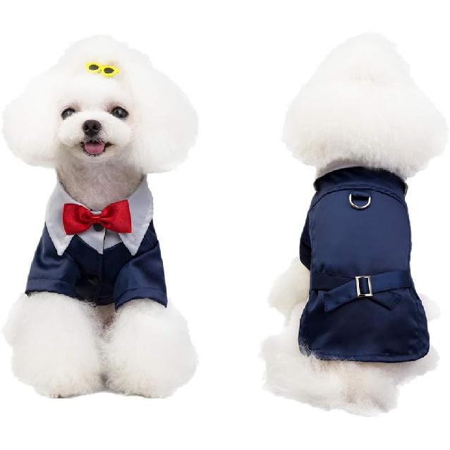 THREEDOG Dog Tuxedo Suit,red Fashion Dress Dog Clothes for Wedding Party,Dog Checked Shirt pet Dress with Bow tie for Birthday,Puppy Costumes for