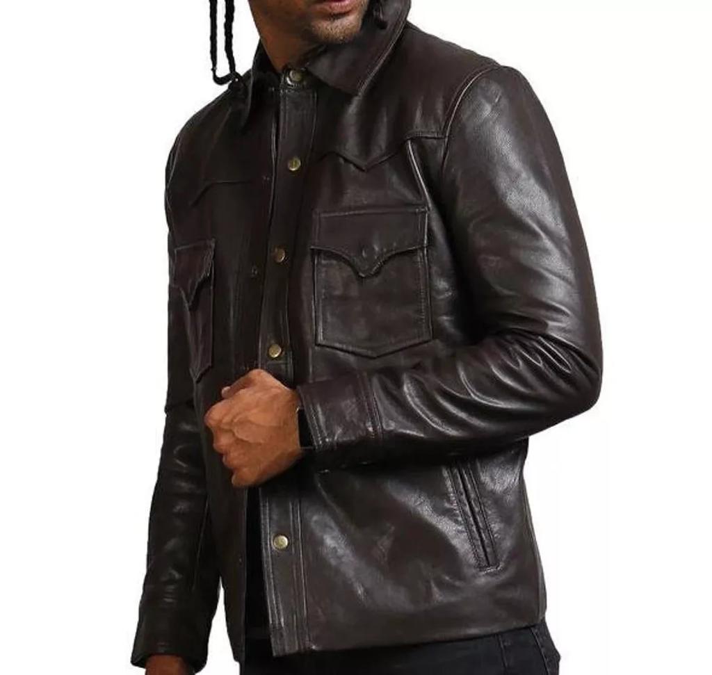 AL KHALID Real New Men's Black Leather Shirt Real Lambskin Causal Fashion Wear Shirt