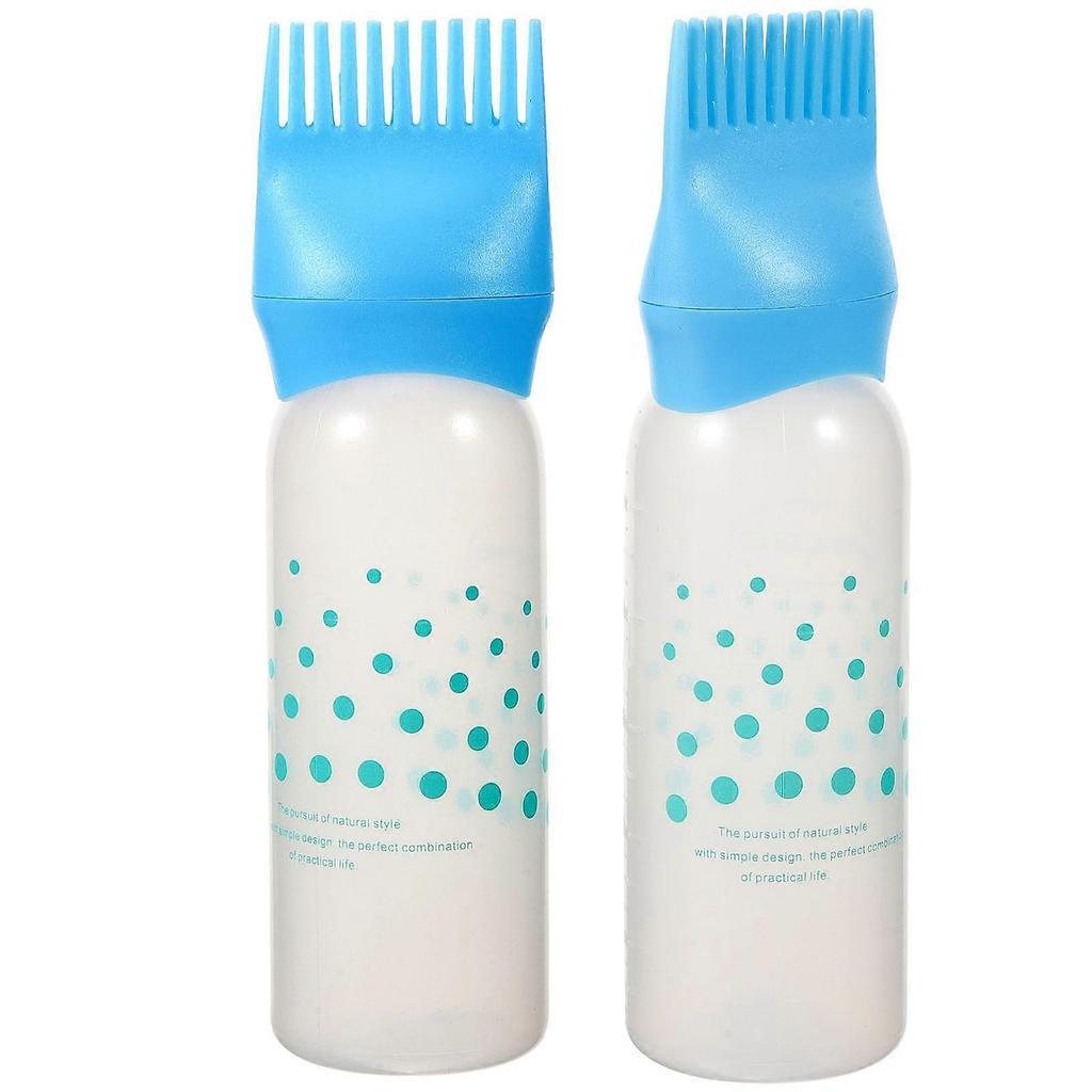 Sky-blue Hair Color Applicator Bottle with Comb Scale Design for Easy Hair Dyeing at Home 2 pcs