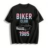 Vintage 1985 Biker Club Graphic Tee Classic Muscle Car Flame Print Casual Trendy Short Sleeve Pure Cotton T-shirt