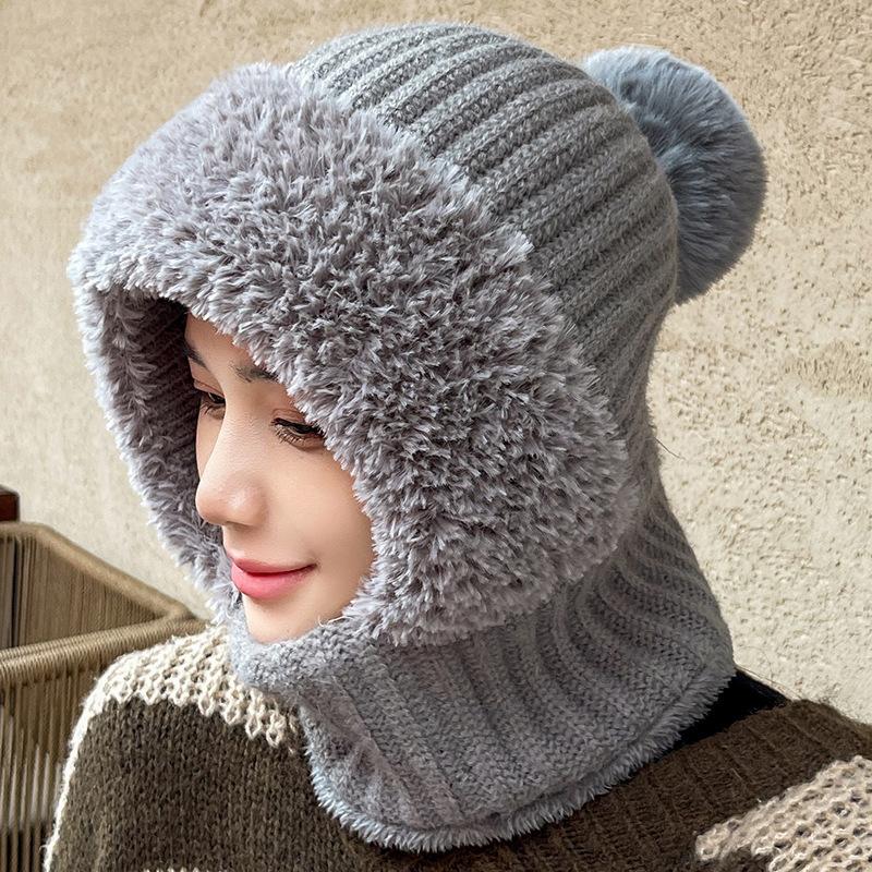 Knitted Hat Thickened and Velvet Hat Scarf Mask One-piece Hat Winter Warm Hat for Women
