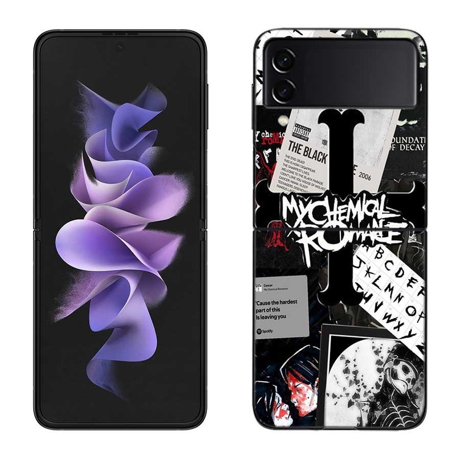 My Chemical Romance MCR Phone Case For Samsung Z Flip 7 6 5G Galaxy Z Flip 5 4 3 Black Hard Cell Cover Luxury PC Shell Coque