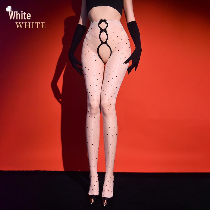 5D Aurora Polka Dot Black Silk Pantyhose: Ultra-thin, Skin-friendly, Sunscreen, Summer Sexy Open Crotch, Footed Stockings.