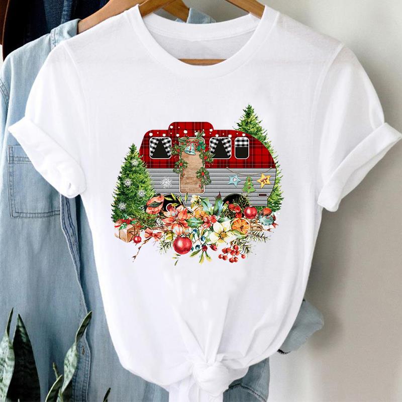 

(Азиатский размер) Футболка Фестивальная, милая, с Новым годом, праздником, повседневная, с коротким рукавом, модная женская футболка с принтом, женские футболки с графикой