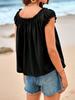 Womens Summer Tie Front Babydoll Top Cap Sleeve Pleated Flowy Blouse