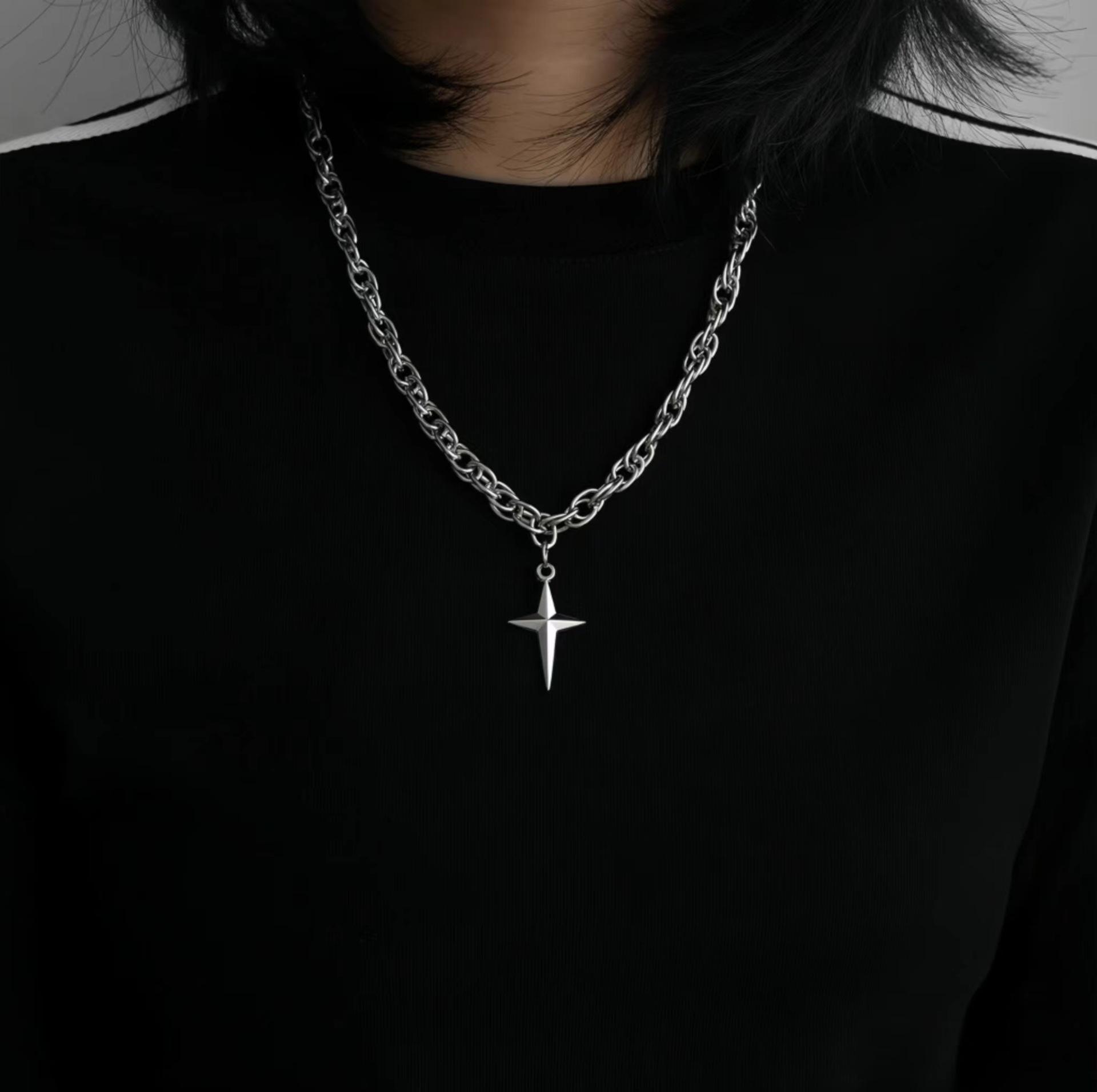 

Titanium Steel Sweet Cool Babes Cross Star Necklace Ins Hip-hop Female Cold Wind Couple Does Not Fade Necklace Men