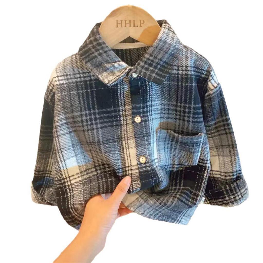 2024 Retro Autumn Korean Style Turn-Down Collar Shirt for Boys and Girls, Fashionable Children's Clothing