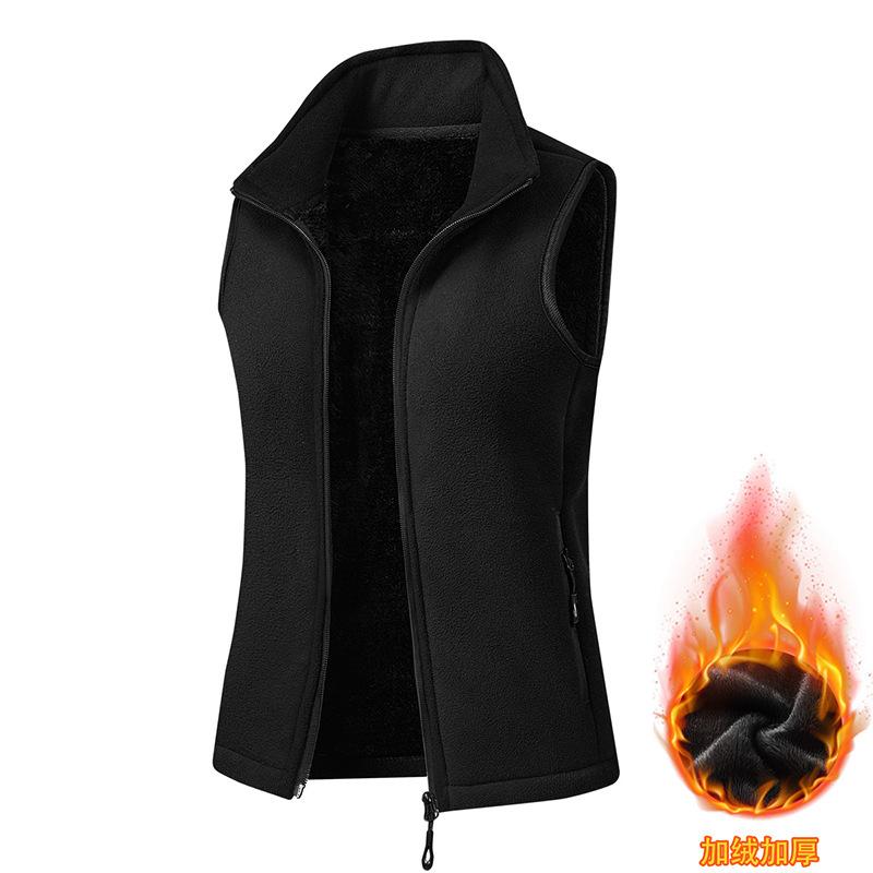

Women s Autumn Winter Polar Fleece Vest Women s Windproof Outdoor Warm Sleeveless Coat 2025 Plush Stand Collar Casual Waistcoat XS чёрный